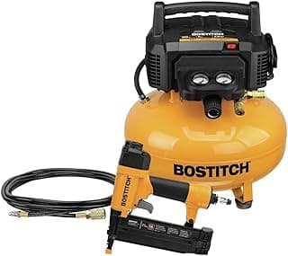 Bostitch 6 Gallon Pancake Air Compressor and 18‑Gauge Brad Nailer Kit, 150 PSI, 2.6 SCFM @ 90 PSI