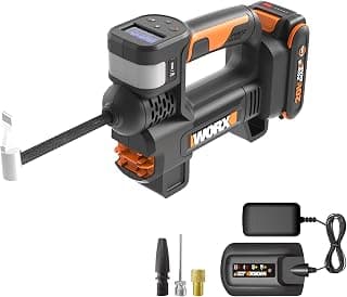 WORX Tire Inflator Portable Air Compressor, Cordless Air Pump for Car Tires, Motorcycle & Balls, 20V 150 PSI Bike Pump with Digital Pressure Gauge & Auto Shut-Off, Battery & Charger Included, WX092L
