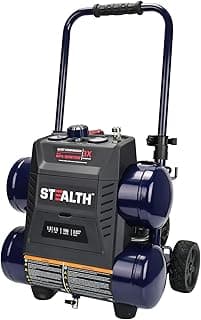 Stealth Quiet Air Compressor with Wheel, 64 Decibel 4.5 Gallon Peak 1.3 HP Max 150 PSI, Oil-Free Air Pump, 3 CFM @ 90 PSI Portable Air Compressor for Garage, Workshop, Jobsite SAQ-1413