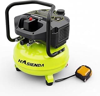 6 Gallon Portable Air Compressor, 150 PSI Max, Oil-Free Pancake Compressor for Garage & Home, with a Long-Life Brushless Motor for Tire Inflation, Nailing, and Painting (tape measure Bundle)