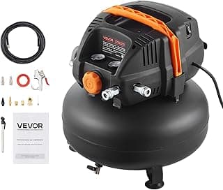 VEVOR 6 Gallon Air Compressor, 1.7HP 2.3CFM@90PSI Portable Pancake Air Compressor & 150PSI Max Pressure, 12-Piece Accessory Kit with 25FT Air Hose for Tire Inflation, Spray Painting, Woodwork Nailing