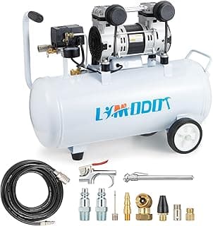Quiet Air Compressor, Only 68dB, 8 Gallon Steel Tank, 2.8CFM @ 90PSI, Oil-Free, Electric Air Compressor Perfect for Woodwork Nailing, Garage, Car, Pneumatic Tool, Includes 11 Accessories