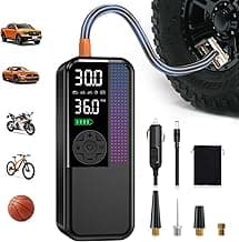 Tire Inflator Portable Air Compressor, 150 PSI Cordless Air Pump, Dual Power 6000mAh, 12V DC Car Plug, Fast Inflation 24L/Min, Auto Shut-Off, LED Light, 4 Preset Modes for Car, Bike, Motorcycle, Balls