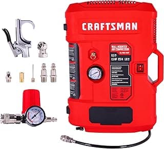 CRAFTSMAN Wall Mount Air Compressor With 8 PCS Accessory Kit, Tire Inflator Portable & Quiet Air Compressor with Retractable 30ft Air Hose, Mini Tank 125 PSI MAX Pressure & 1.5 HP for Garage and Home