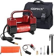 GSPSCN 6X Faster Inflation Tire Inflator Heavy Duty Double Cylinders with Portable Bag- Car Accessories,Metal 12V Air Compressor Pump 150PSI with Adapter for Car, Truck, SUV Tires, Dinghy, Air Bed