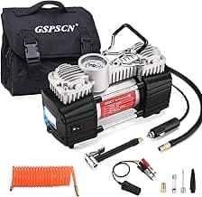 GSPSCN 6X Faster Inflation Portable Tire Inflator Double Cylinder Air Compressor Pump with LED Light, 12V Air Pump for Car Tires, 150 PSI Heavy-Duty Metal Tire Pump for Auto,SUV,RV,Truck,Balls