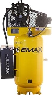 EMAX E350 Stationary Air Compressor - 5HP 80 Gal 2 Stage Silent Air System with Pressure Lubricated Pump & Quiet Design - ES05V080I1