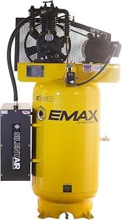 EMAX E350 Stationary Air Compressor - 5hp 80 Gal. 2 Stage Single Phase Industrial Compressor with Pressure Lubricated Pump & Silent Air System - ESP05V080I1