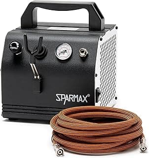 Sparmax AC27 Airbrush Compact Compressor - Portable, Oil-Free Piston, Adjustable Pressure with Built-in Gauge & Airbrush Holder - for Makeup, Nail Art, Models, Crafts
